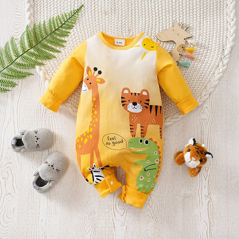 Feel So Good Safari Romper – Long Sleeve Cotton Jumpsuit (0–18M)    Mimou Babywear