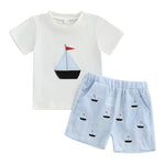 Little Sailor Summer Set – Embroidered Tee & Navy Shorts (12–36M)    Mimou Babywear