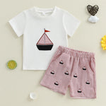 Little Sailor Summer Set – Embroidered Tee & Navy Shorts (12–36M)    Mimou Babywear