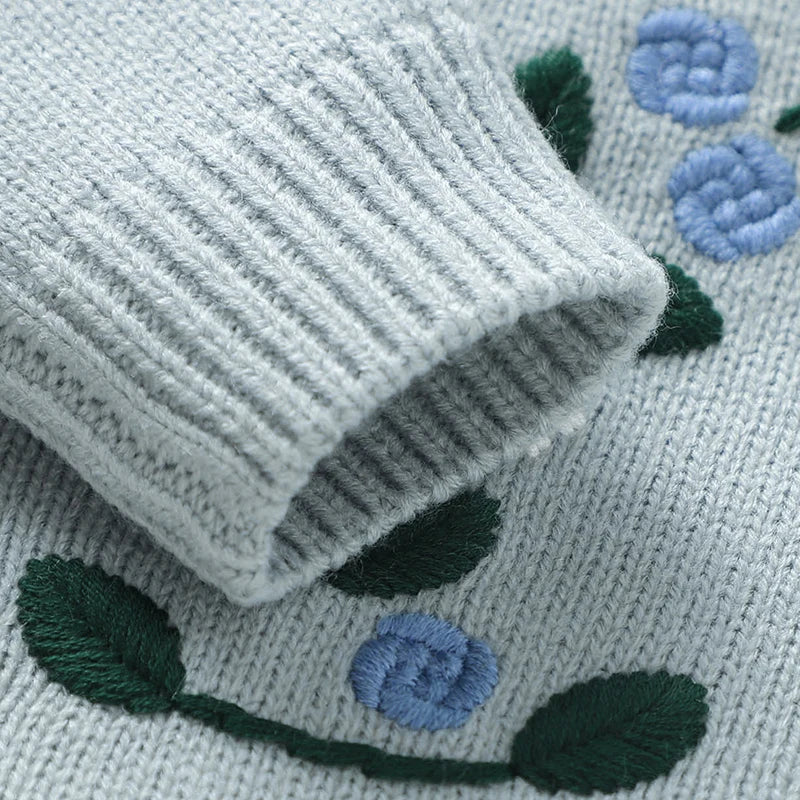 Floral Embroidered Knit Sweater for Babies – Long Sleeve Soft Knit Pullover (6–36M)