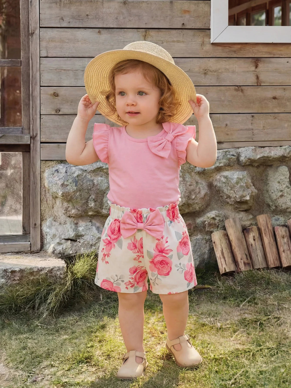 Pretty in Pink Set – Bow Tank Top & Floral Shorts (3–36M)    Mimou Babywear