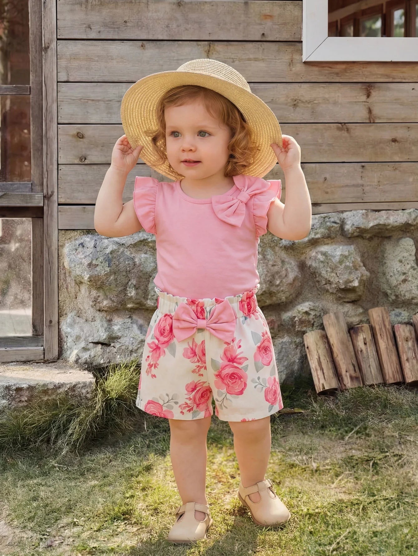 Pretty in Pink Set – Bow Tank Top & Floral Shorts (3–36M)    Mimou Babywear