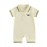 Little Dino Summer Romper – Short Sleeve Half-Button Bodysuit (3–24M)    Mimou Babywear