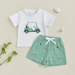 Little Golfer Summer Set – Embroidered Tee & Striped Shorts (12–36M)    Mimou Babywear