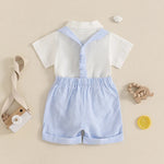 Little Gentleman Set – Cotton Romper, Striped Dungaree Shorts & Bow Tie (3–24M)    Mimou Babywear
