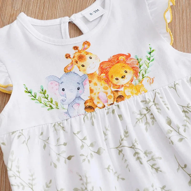 Safari Friends Baby Romper – Soft Cotton Sleeveless Outfit (0–18M)    Mimou Babywear