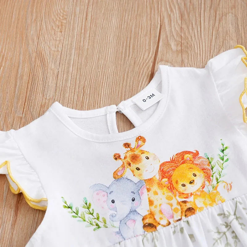 Safari Friends Baby Romper – Soft Cotton Sleeveless Outfit (0–18M)    Mimou Babywear