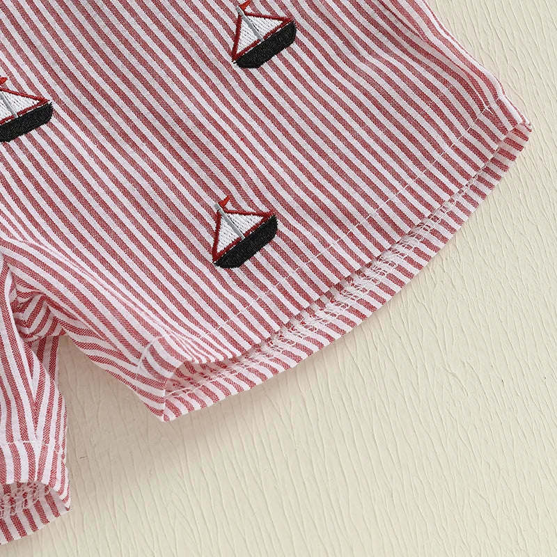 Little Sailor Summer Set – Embroidered Tee & Navy Shorts (12–36M)    Mimou Babywear