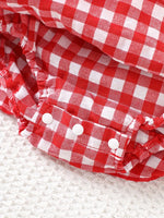 Strawberry Gingham Smocked Romper – Tie-Strap Dress with Ruffle Skirt (0–18M)    Mimou Babywear