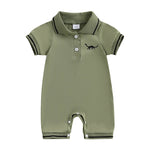 Little Dino Summer Romper – Short Sleeve Half-Button Bodysuit (3–24M)    Mimou Babywear