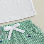 Little Golfer Summer Set – Embroidered Tee & Striped Shorts (12–36M)    Mimou Babywear