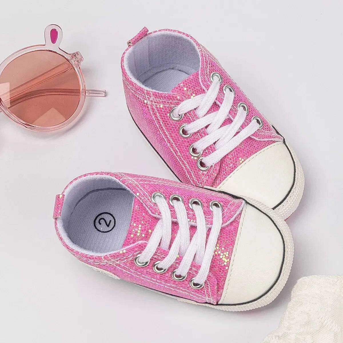 Shimmer Canvas Baby Sneakers – First Walkers (0-18M)    Mimou Babywear