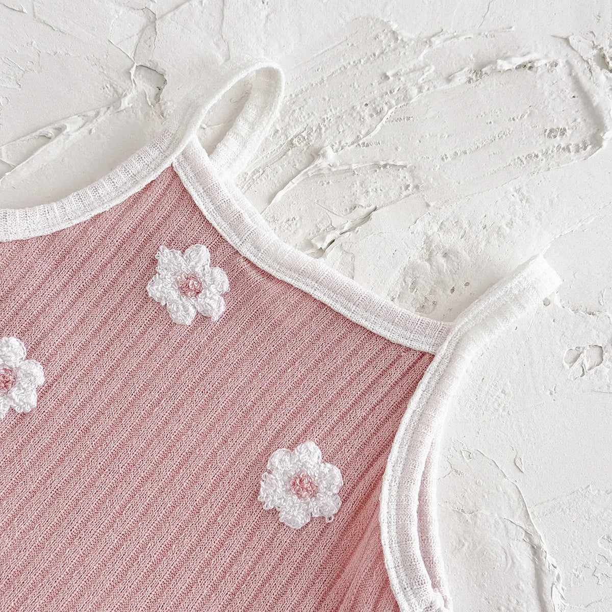 Sleeveless Baby Girl Ribbed Romper with Floral Embroidery (0–18M)    Mimou Babywear