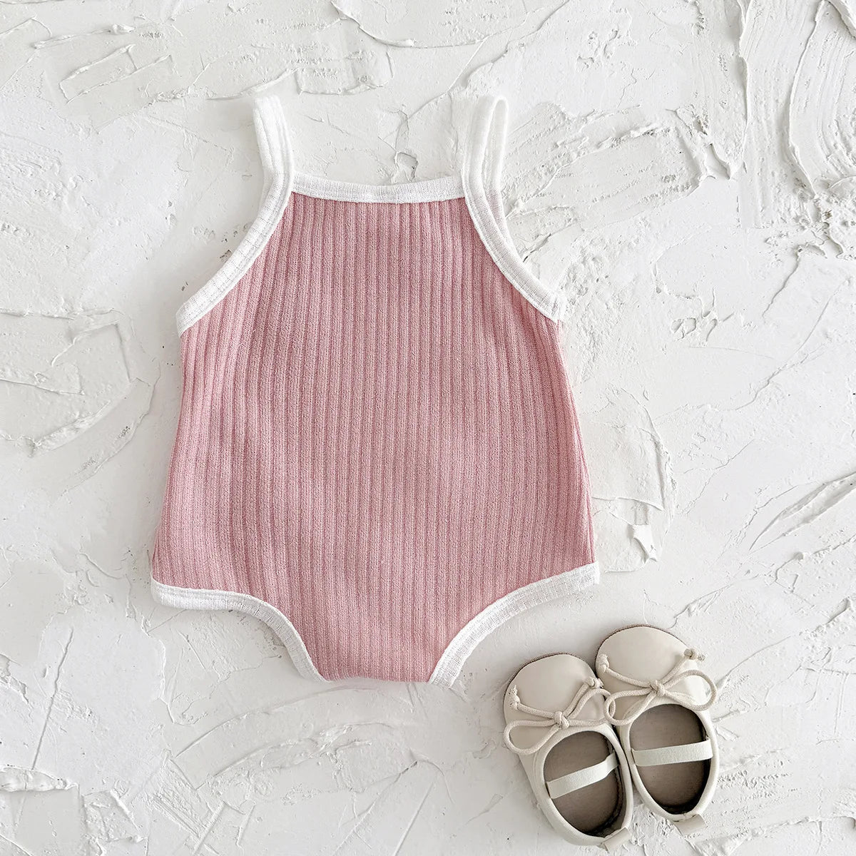 Sleeveless Baby Girl Ribbed Romper with Floral Embroidery (0–18M)    Mimou Babywear