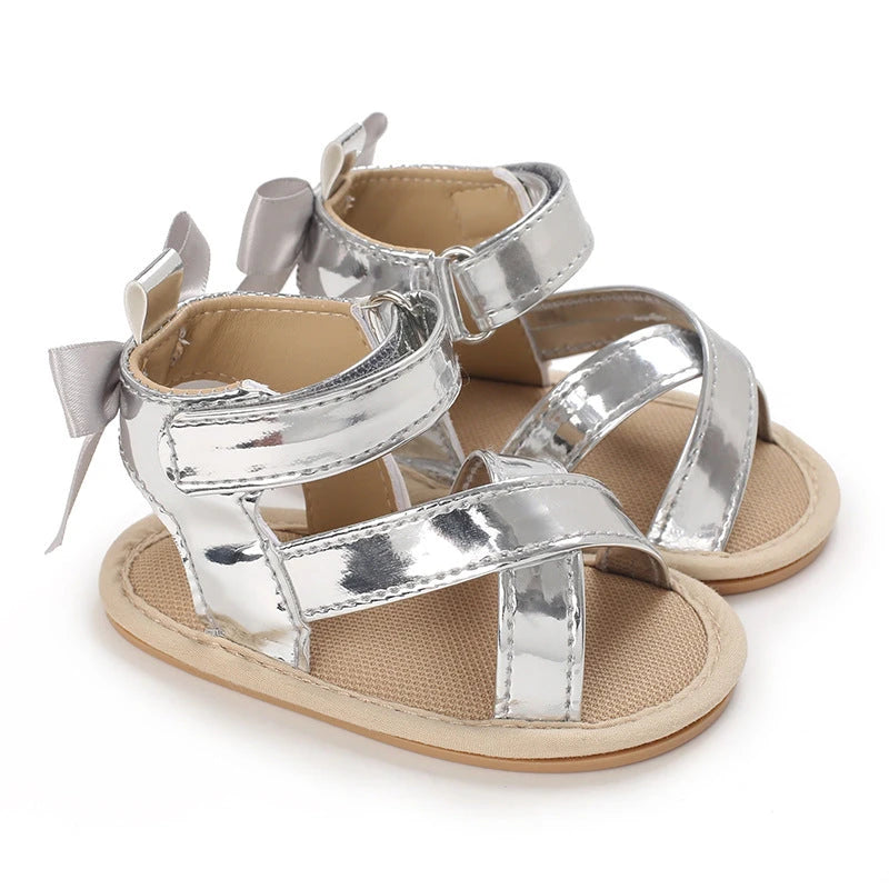 Soft Bottom Bow Sandals (0-18M)   Silver / 13cm Mimou Babywear