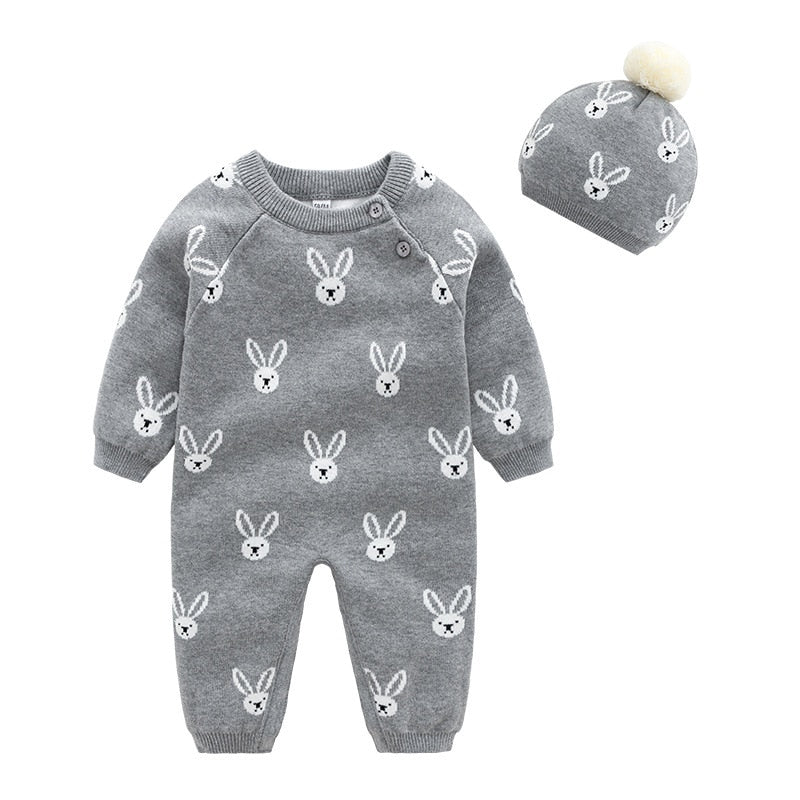 Soft Cotton Knitted Romper & Hat Set – 2pcs Outfit    Mimou Babywear