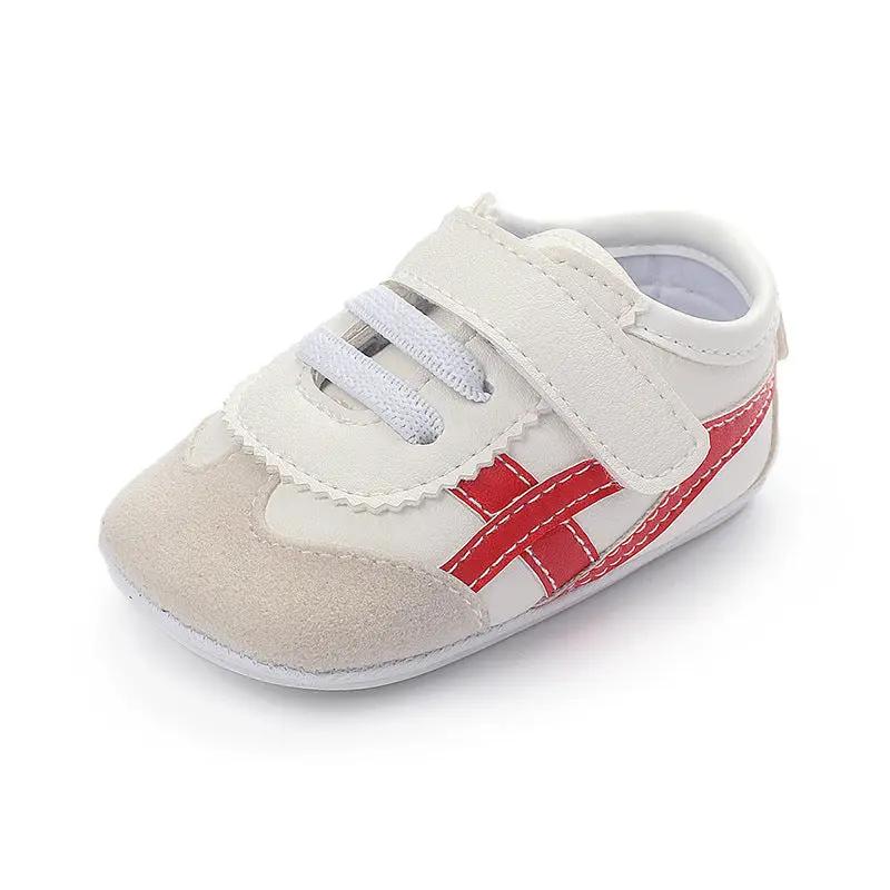 Soft PU Baby Shoes with Rubber Sole – Non-Slip Toddler Shoes for First Steps   White Red / 13cm Mimou Babywear