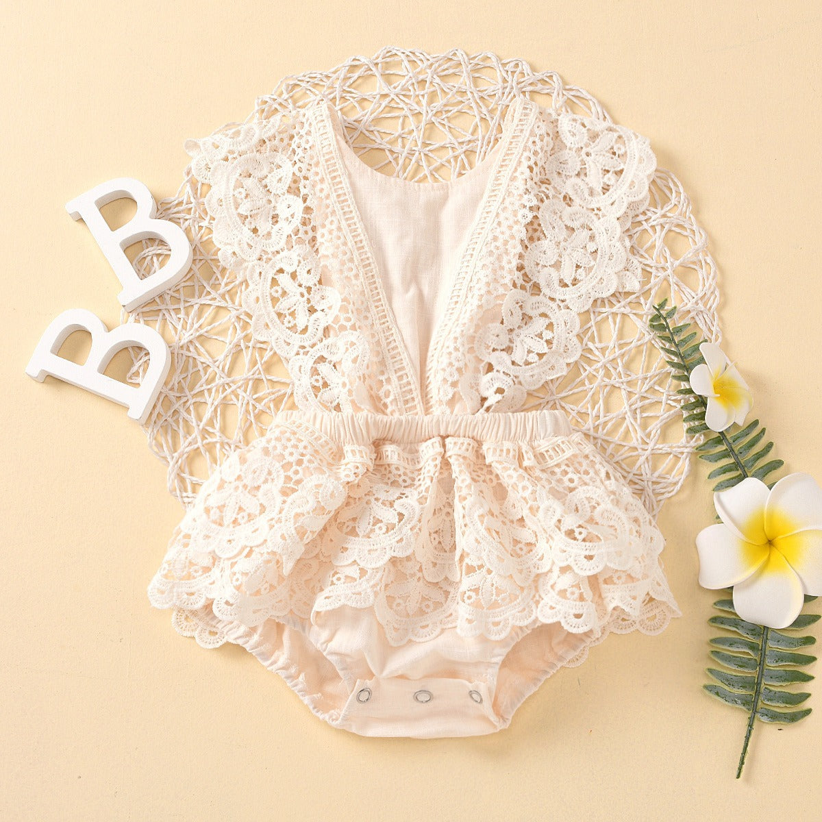 Solid color backless lace up baby jumpsuit   Beige / 100cm Mimou Babywear