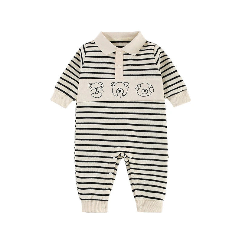 Striped Bear Polo Jumpsuit (3-24M)   White / 90cm Mimou Babywear