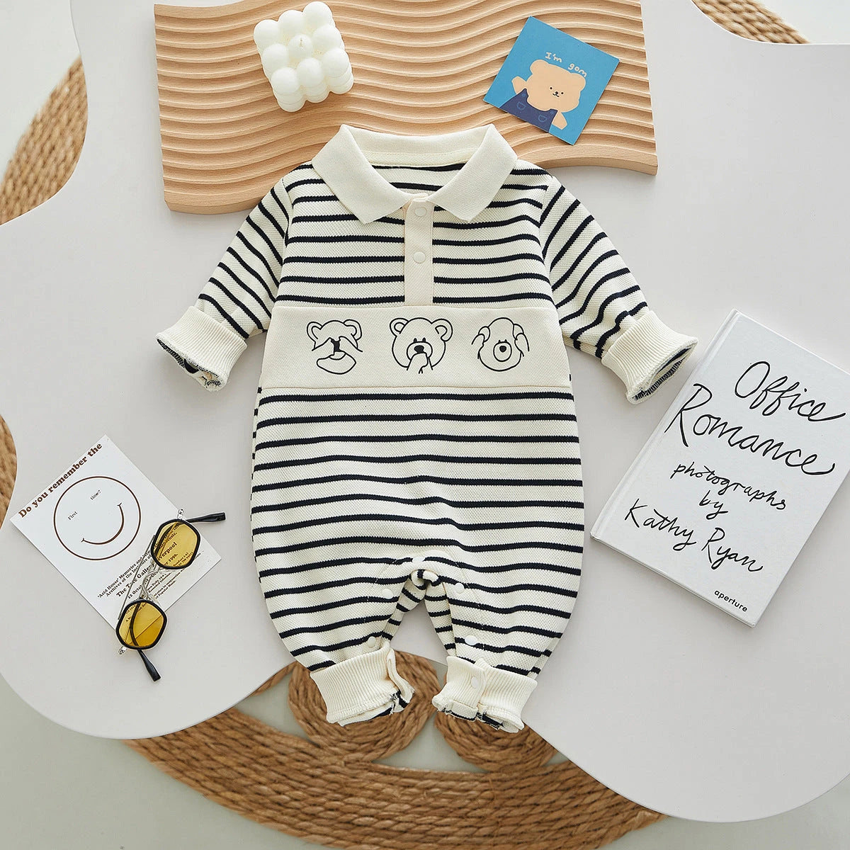 Striped Bear Polo Jumpsuit (3-24M)    Mimou Babywear