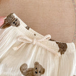 Summer Bear Printed Romper – Baby Girl Cotton Onesie with Bow Detail    Mimou Babywear