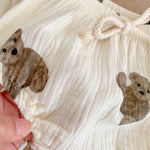 Summer Bear Printed Romper – Baby Girl Cotton Onesie with Bow Detail    Mimou Babywear