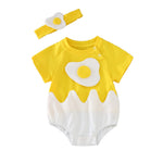 Sunny Yellow Summer Romper (0-18M)   Egg yolk romper - hair belt / 90cm Mimou Babywear