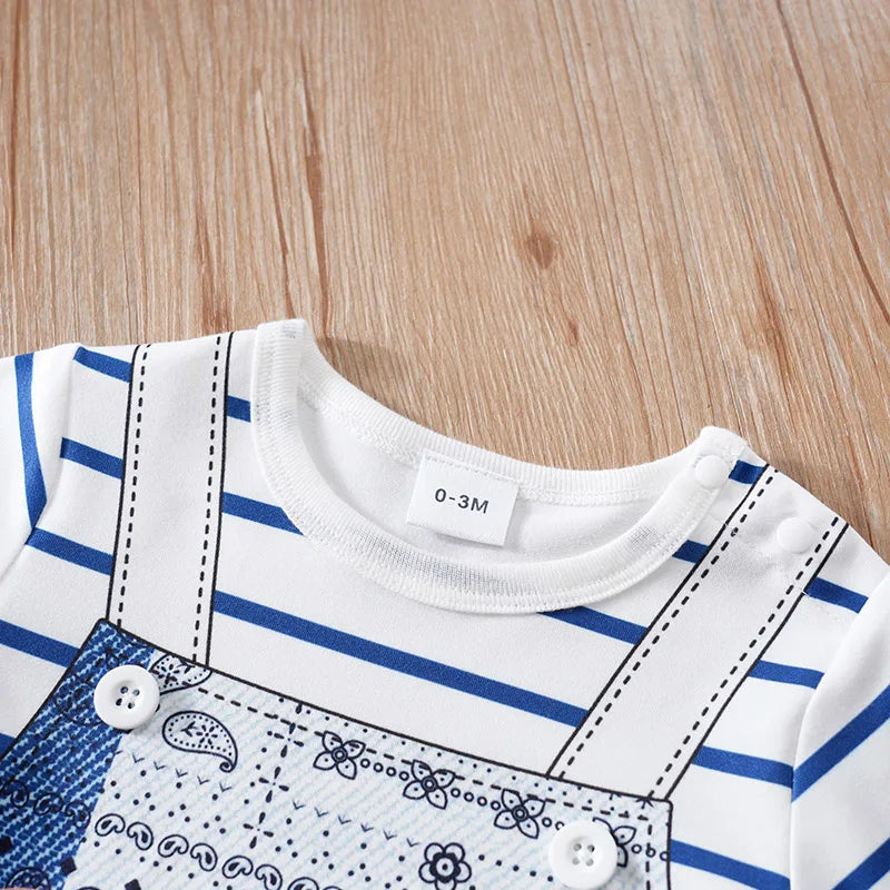 Teddy Bear Baby Romper – Soft Two-Piece Look Summer Outfit (0–18M)    Mimou Babywear