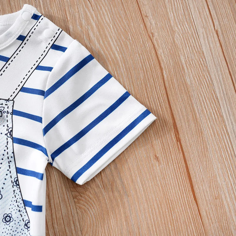 Teddy Bear Baby Romper – Soft Two-Piece Look Summer Outfit (0–18M)    Mimou Babywear