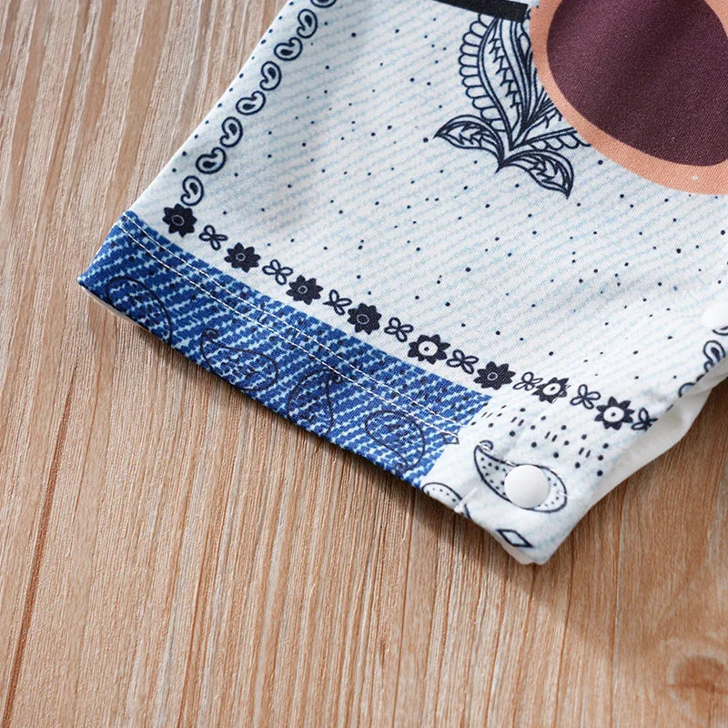 Teddy Bear Baby Romper – Soft Two-Piece Look Summer Outfit (0–18M)    Mimou Babywear