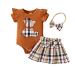Teddy Bear Plaid Bow Romper (3-24M)    Mimou Babywear
