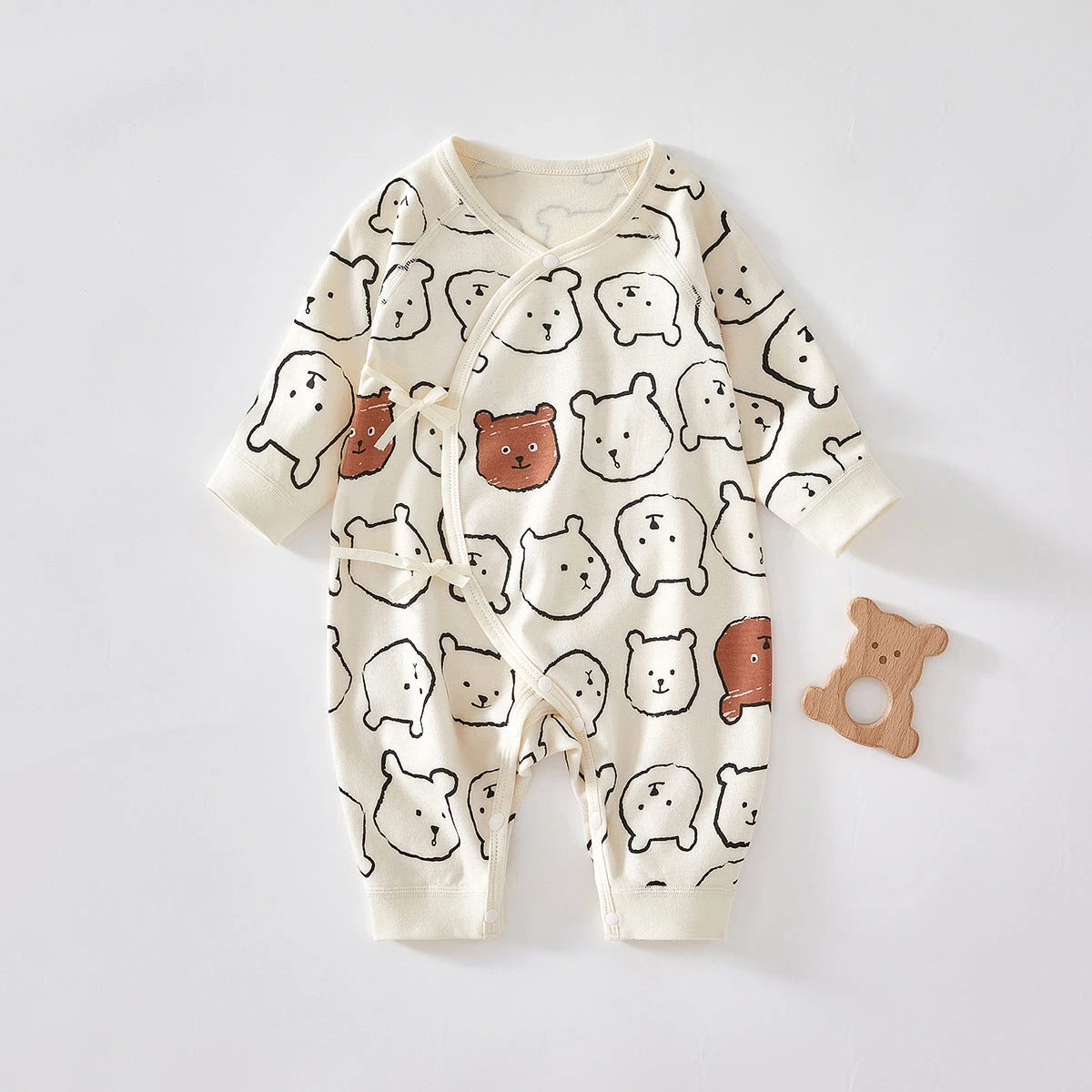 Traditional Tie-Front Kimono Romper (0-9M)   Coffee / 66cm Mimou Babywear