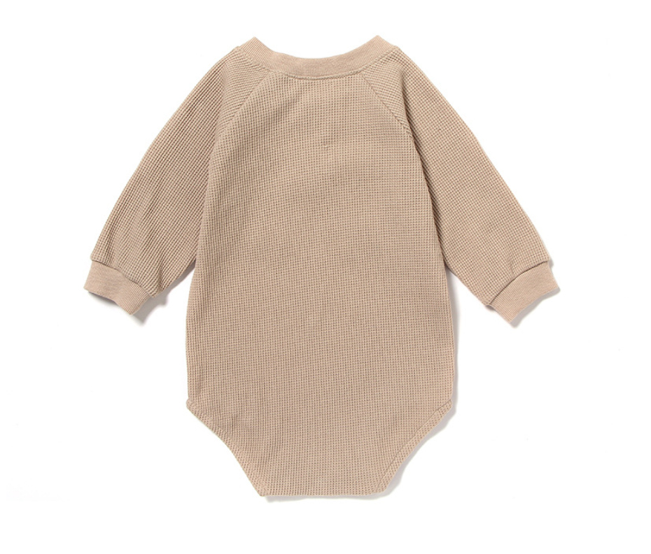 Waffle Cotton Long-Sleeve Baby Onesie – All-Season Unisex Romper    Mimou Babywear