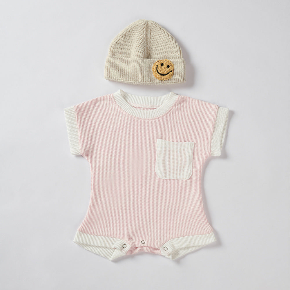 Waffle Knit Cotton Romper – Cute Summer Baby Jumpsuit    Mimou Babywear