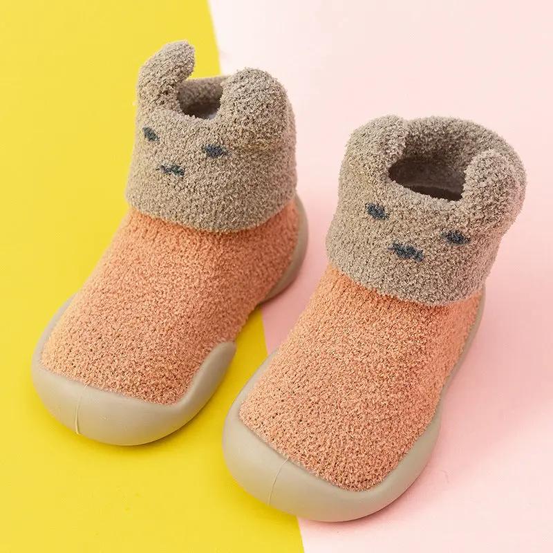 Warm Cotton Cartoon Baby Shoes – Thickened Non-Slip Soft Indoor Booties   Orange / 15.5cm Mimou Babywear
