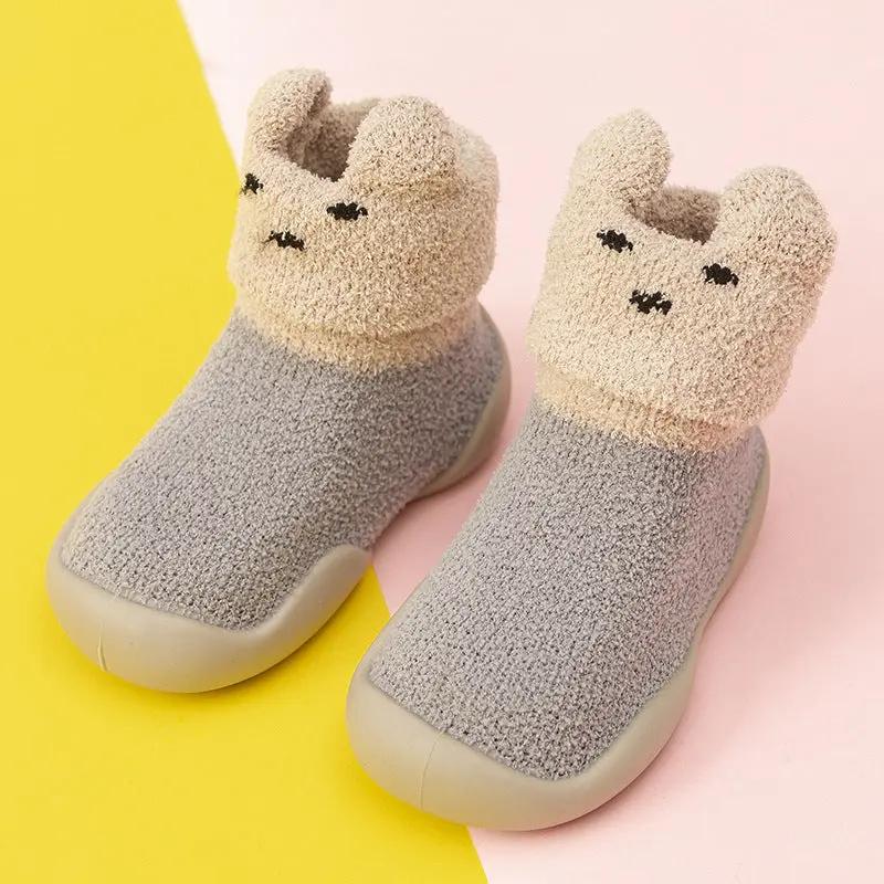 Warm Cotton Cartoon Baby Shoes – Thickened Non-Slip Soft Indoor Booties   Grey / 15.5cm Mimou Babywear