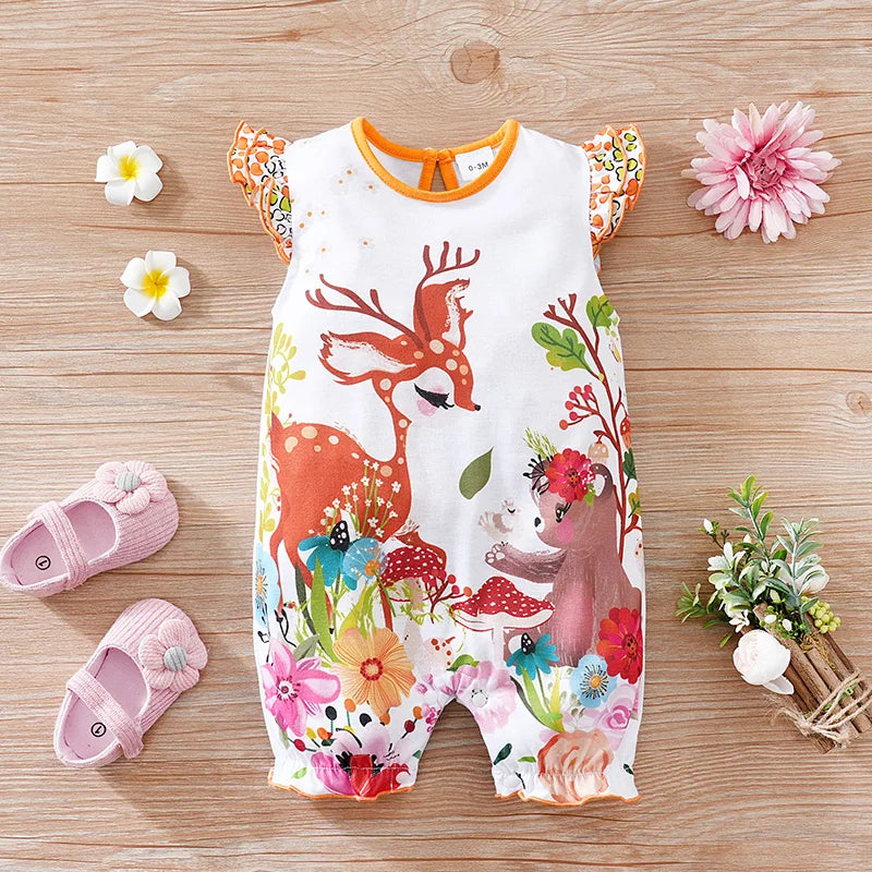 Woodland Deer Baby Romper – Soft Sleeveless Summer Outfit (0–18M)    Mimou Babywear