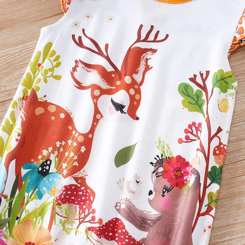 Woodland Deer Baby Romper – Soft Sleeveless Summer Outfit (0–18M)    Mimou Babywear
