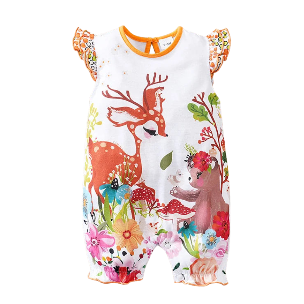 Woodland Deer Baby Romper – Soft Sleeveless Summer Outfit (0–18M)    Mimou Babywear