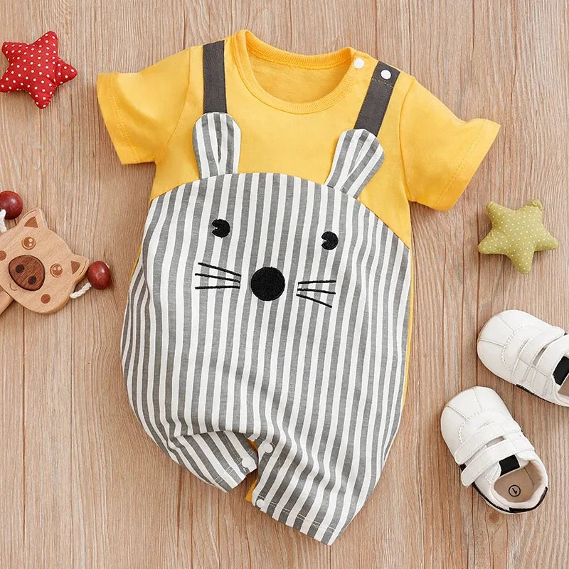 Yellow Mouse Baby Short Sleeve Cotton Romper (0–18M)    Mimou Babywear