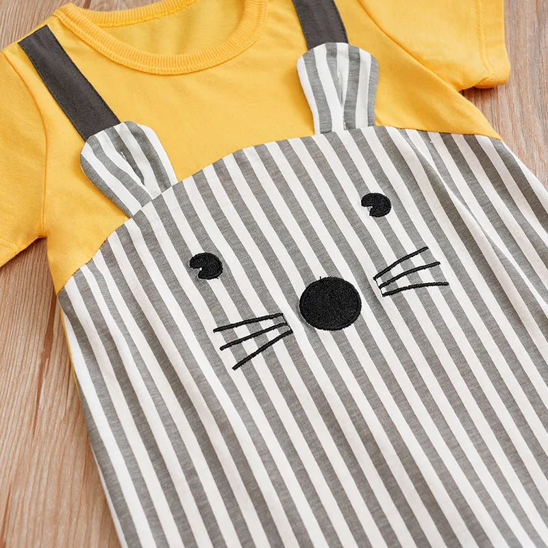 Yellow Mouse Baby Short Sleeve Cotton Romper (0–18M)    Mimou Babywear