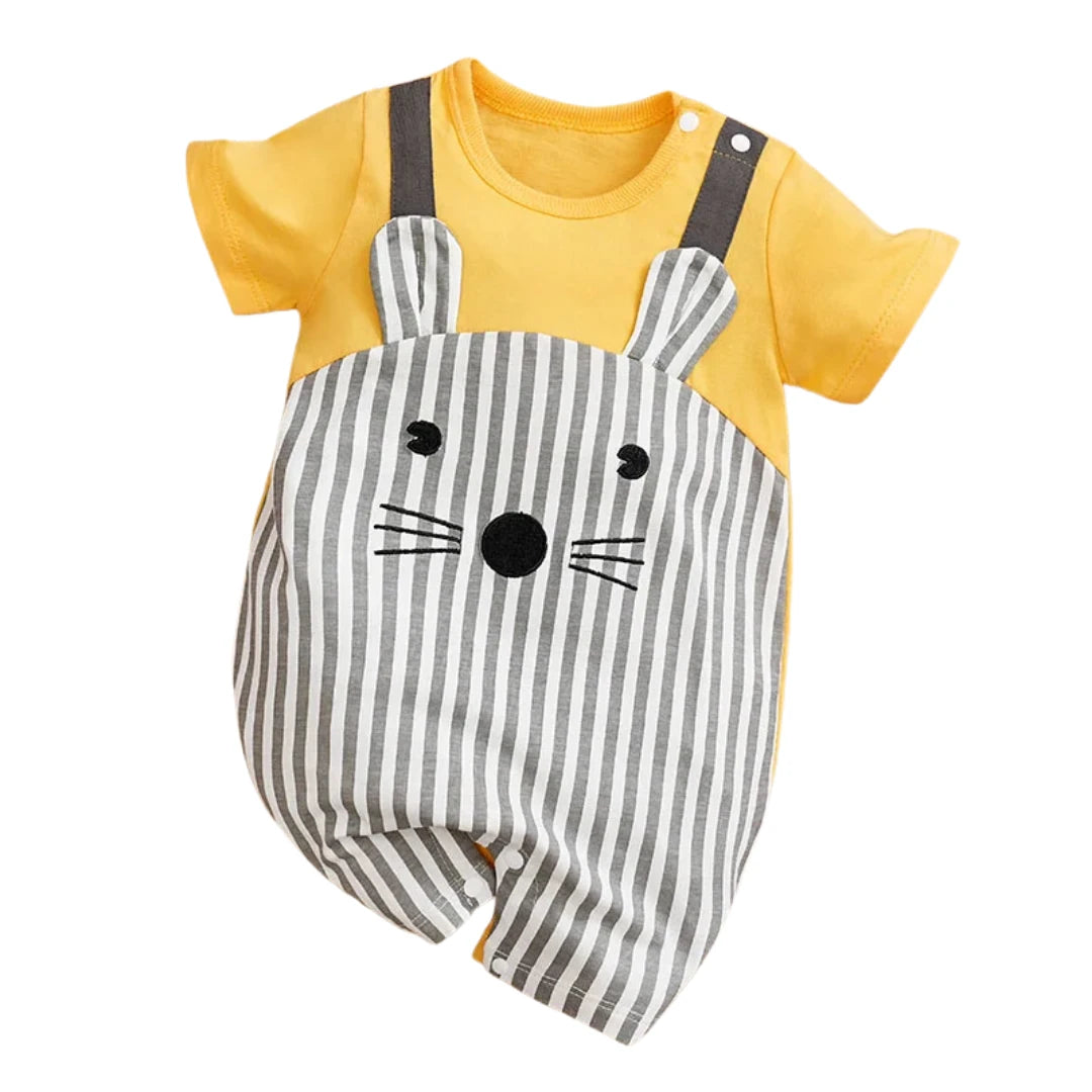 Yellow Mouse Baby Short Sleeve Cotton Romper (0–18M)    Mimou Babywear