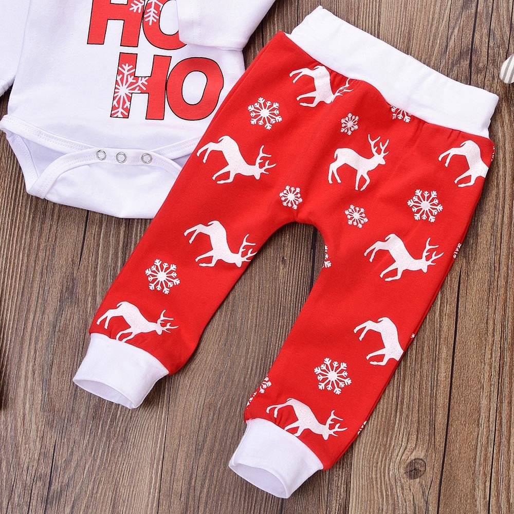 Baby Christmas Deer Outfit Set – Romper, Pants & Hat (3 - 24M) - Mimou Babywear