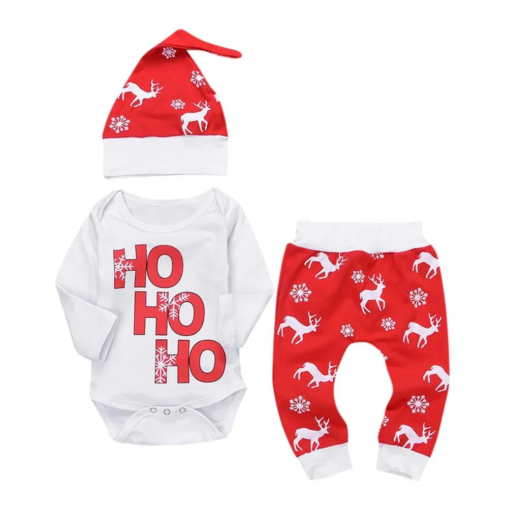 Baby Christmas Deer Outfit Set – Romper, Pants & Hat (3 - 24M) - Mimou Babywear