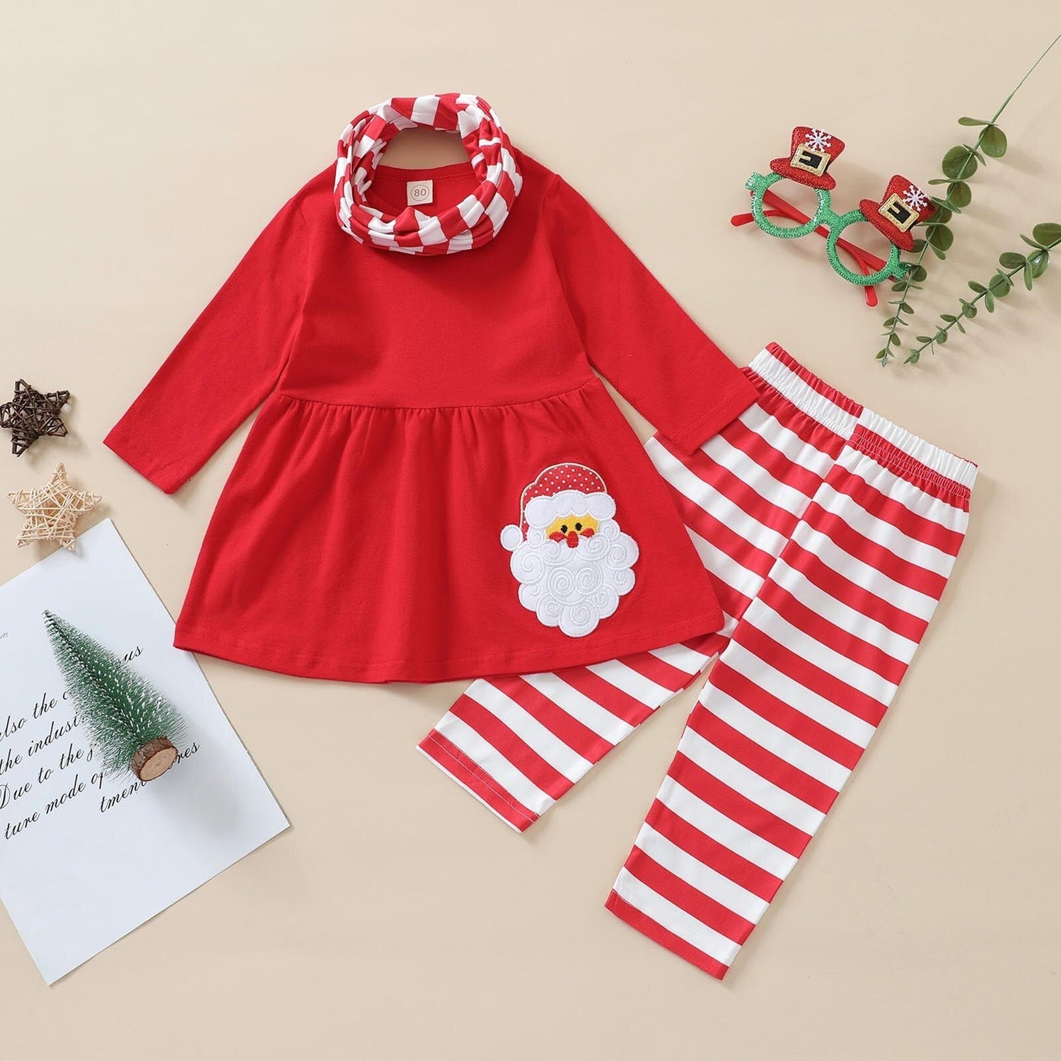 Baby Christmas Santa Outfit Set – Top, Pants & Bib (6 - 36M) - Mimou Babywear