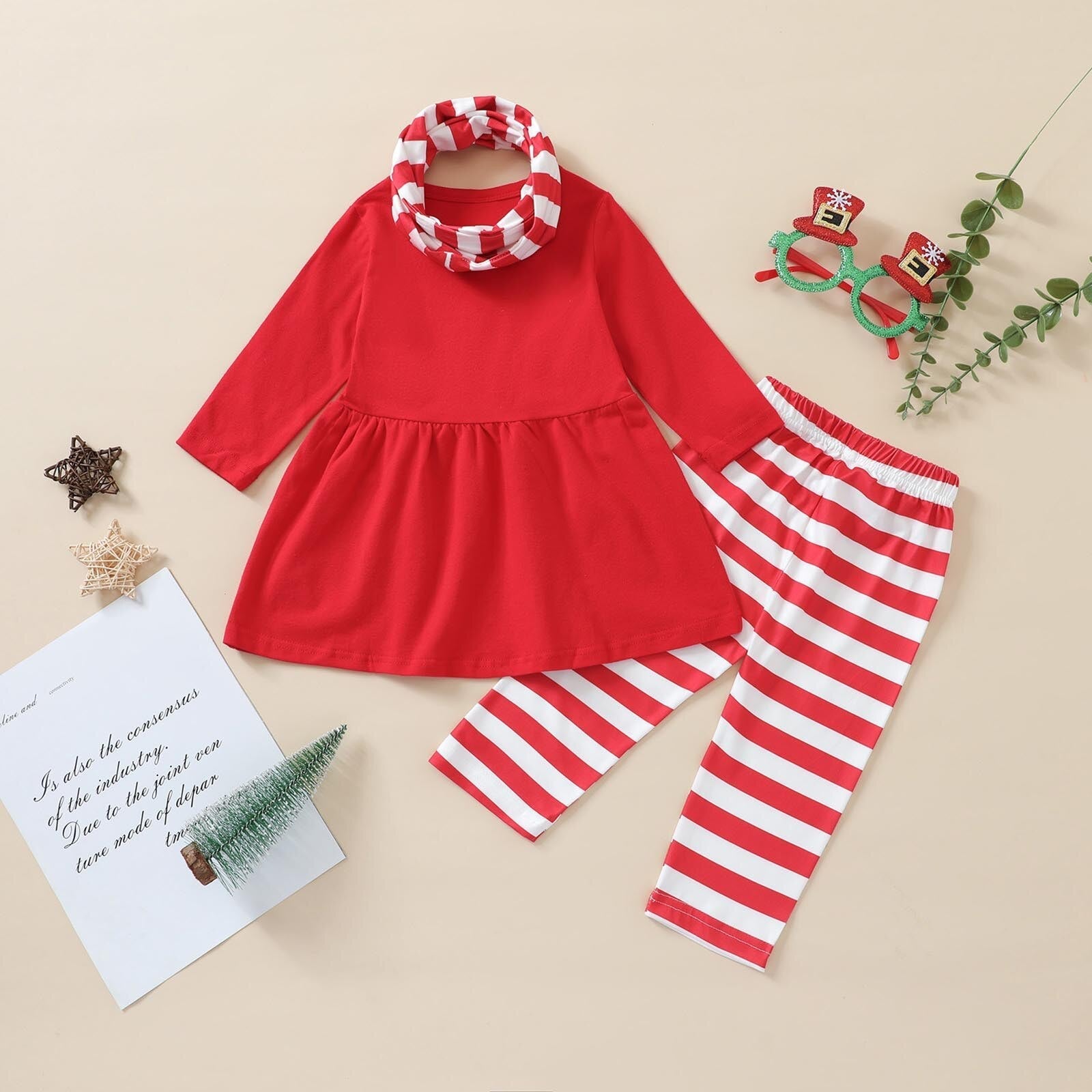 Baby Christmas Santa Outfit Set – Top, Pants & Bib (6 - 36M) - Mimou Babywear