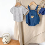 Bear Pocket Denim Shortalls (0 - 24 Months) - Mimou Babywear