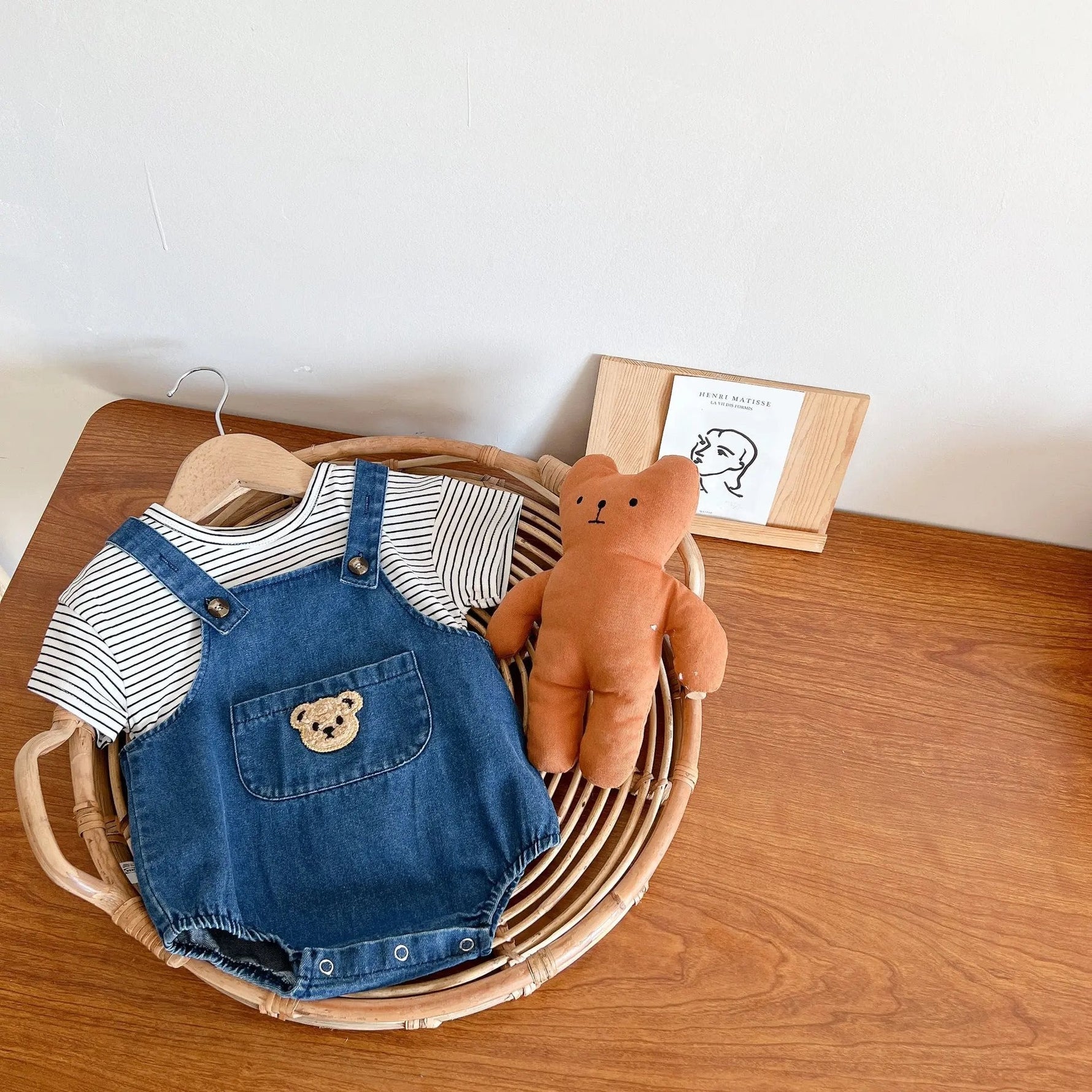 Bear Pocket Denim Shortalls (0 - 24 Months) - Mimou Babywear