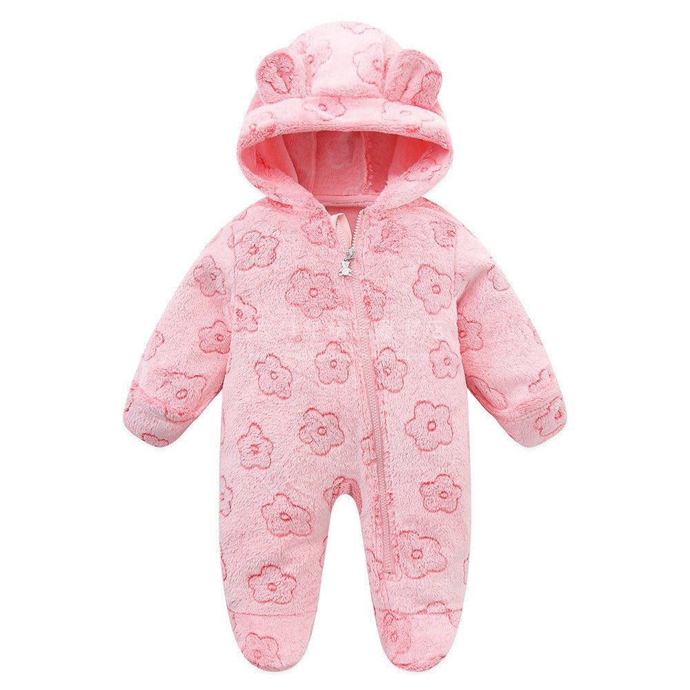 Cartoon Flannel Hooded Romper (0 - 18 Months) - Mimou Babywear