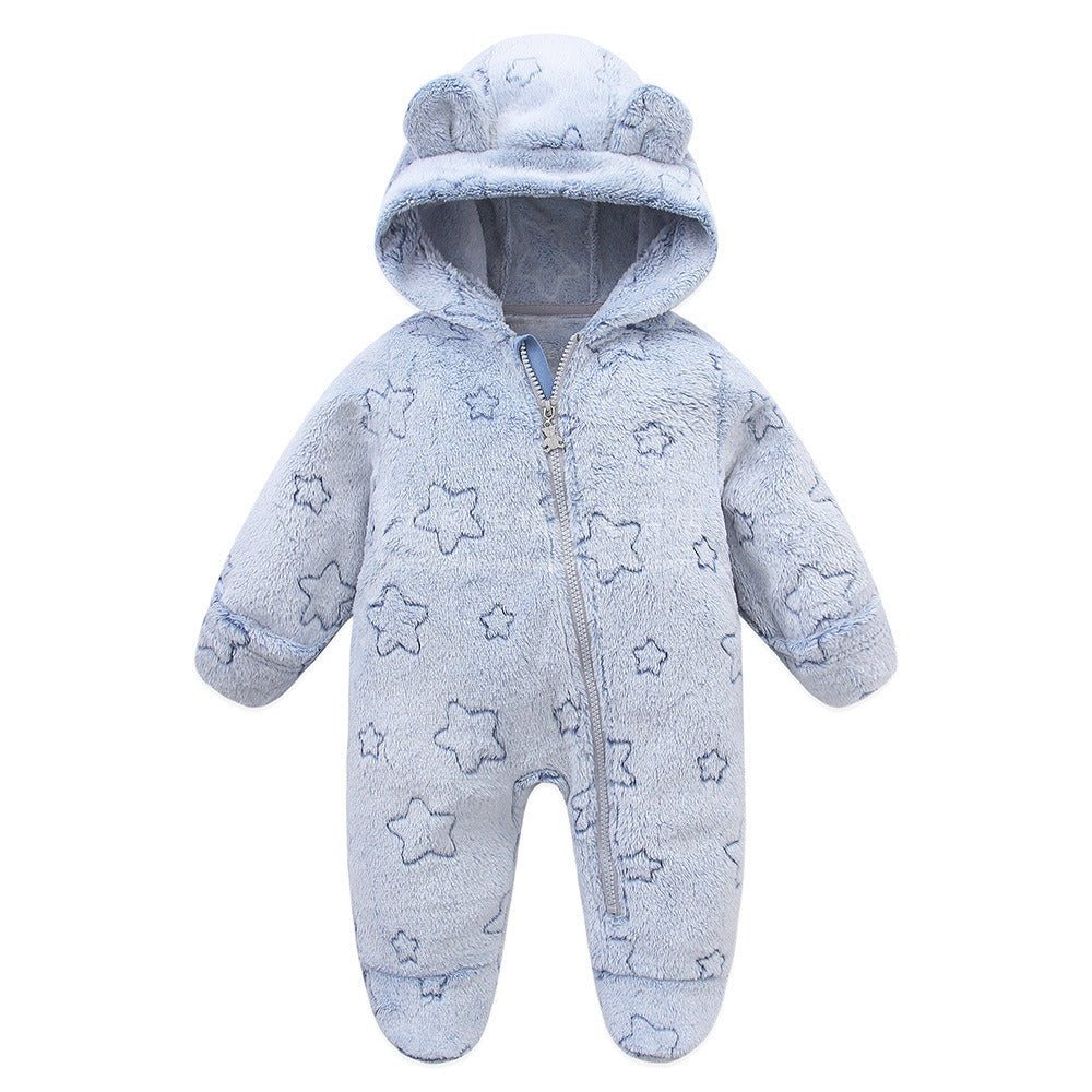 Cartoon Flannel Hooded Romper (0 - 18 Months) - Mimou Babywear
